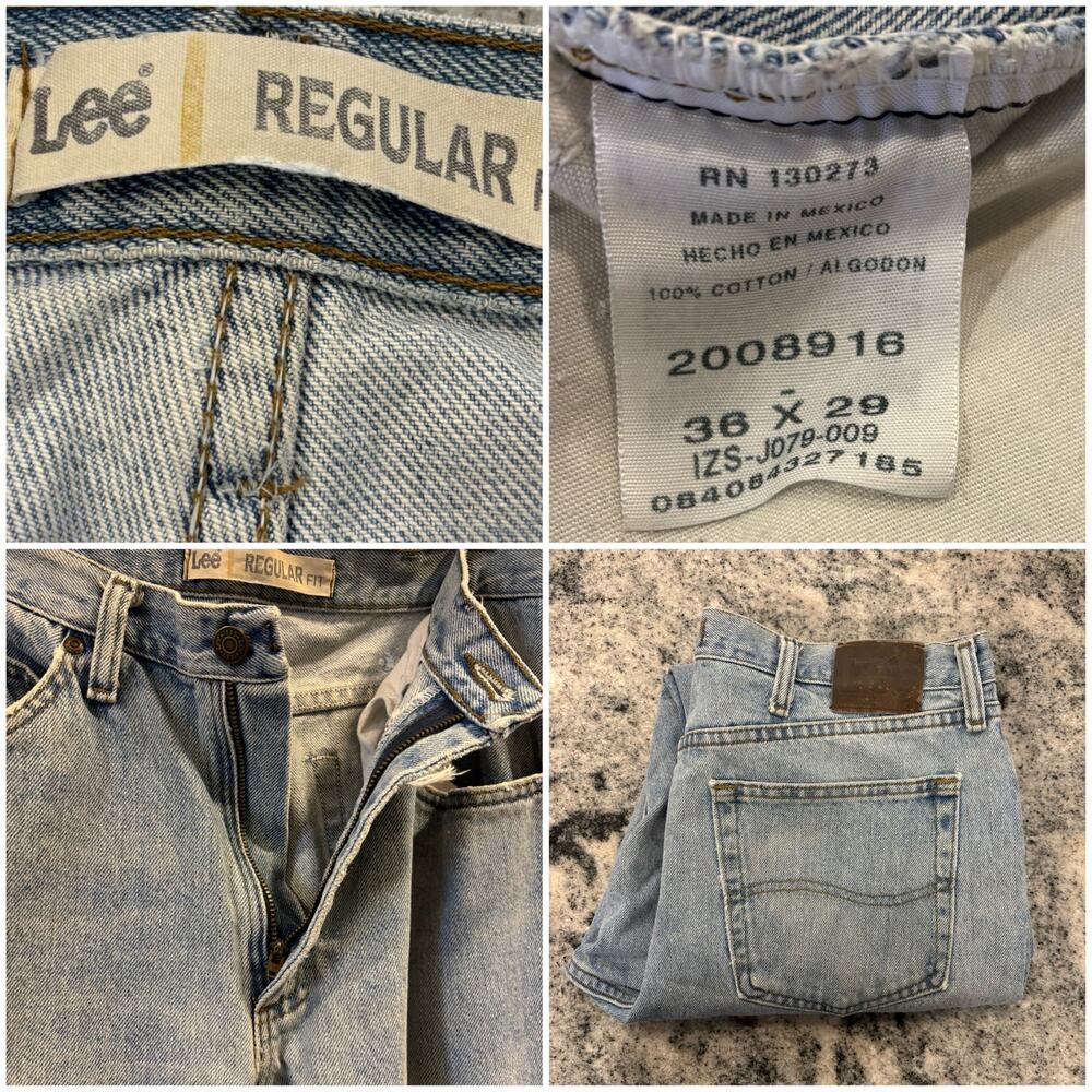 Vintage Lee Men’s Regular Fit Distressed Denim Jeans 36x29 Light Wash Grunge - Picture 7 of 8